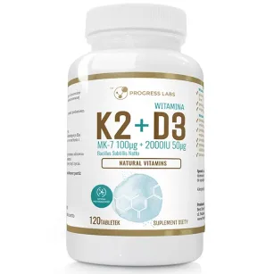 Progress Labs Witamina K2 MK-7 100µg + D3 2000IU z NATTO  | 120 tabletek
